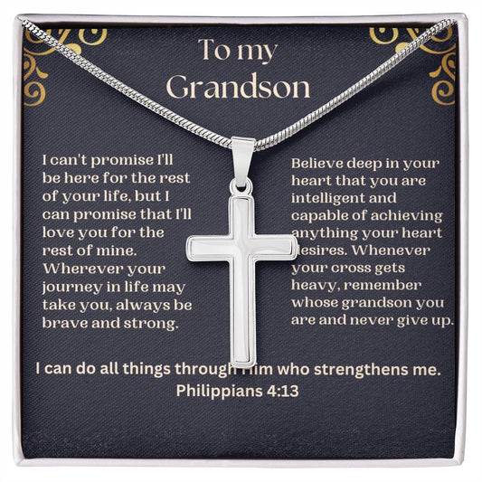 Grandson Cross Necklace for Birthday, Christmas, Graduation, and More