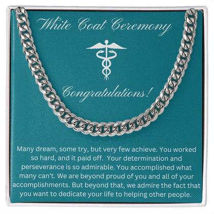 White Coat Ceremony Cuban Chain Necklace for Him, Medical School Gift, RN White Coat, PT Gift, New Doctor Gift, Medical Gift, Vet , PA Gift