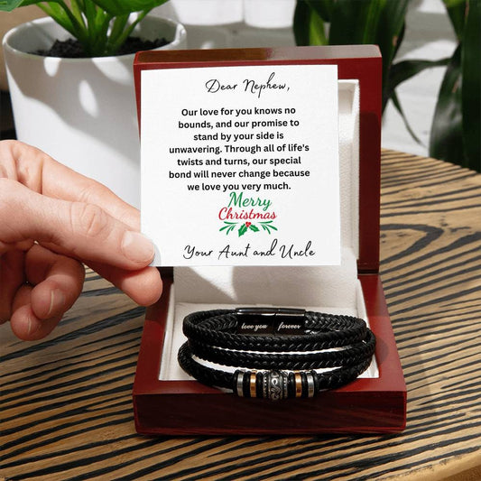 Nephew Christmas Bracelet , Nephew Gift, Engraved Nephew Gift Personalized Gift for Nephew, Gift from Aunt and Uncle